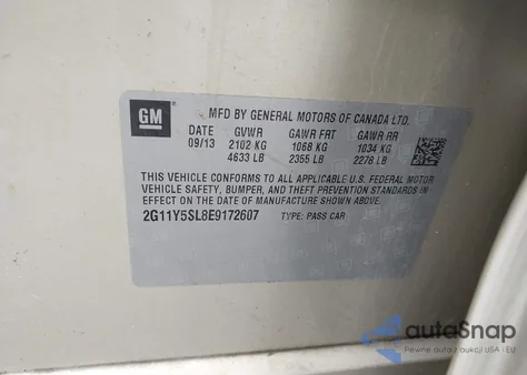 2014 Chevrolet Impala 1Ls из США, поврежденный, VIN 2G11Y5SL8E9172607